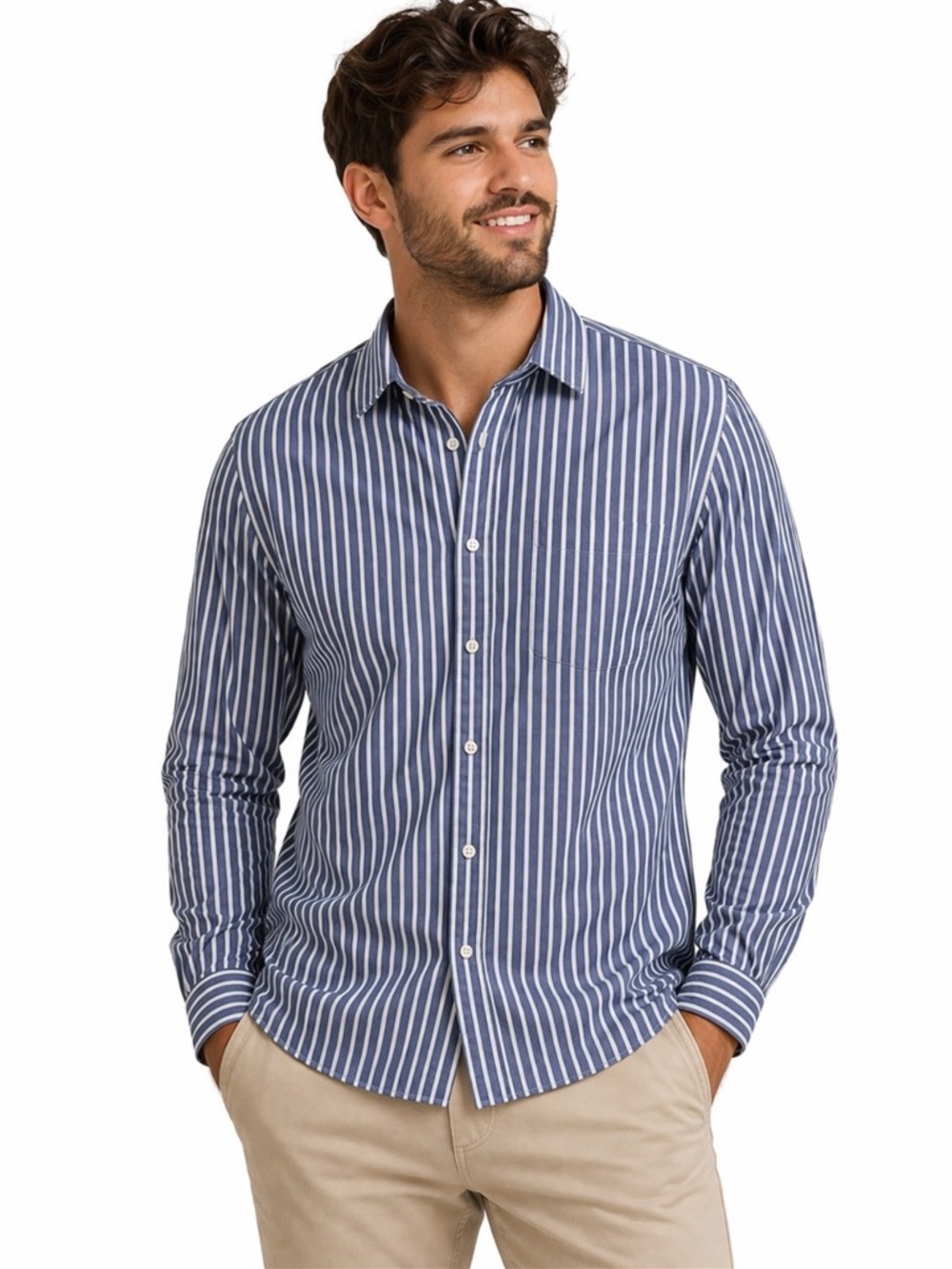 Aeropostale Men’s Striped Cotton Button Down Shirt Blue S